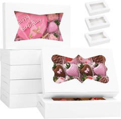 7pcs Cookie Boxes, 12x8x2.5 Inches White Bakery Boxes with 3 Style Window for…
