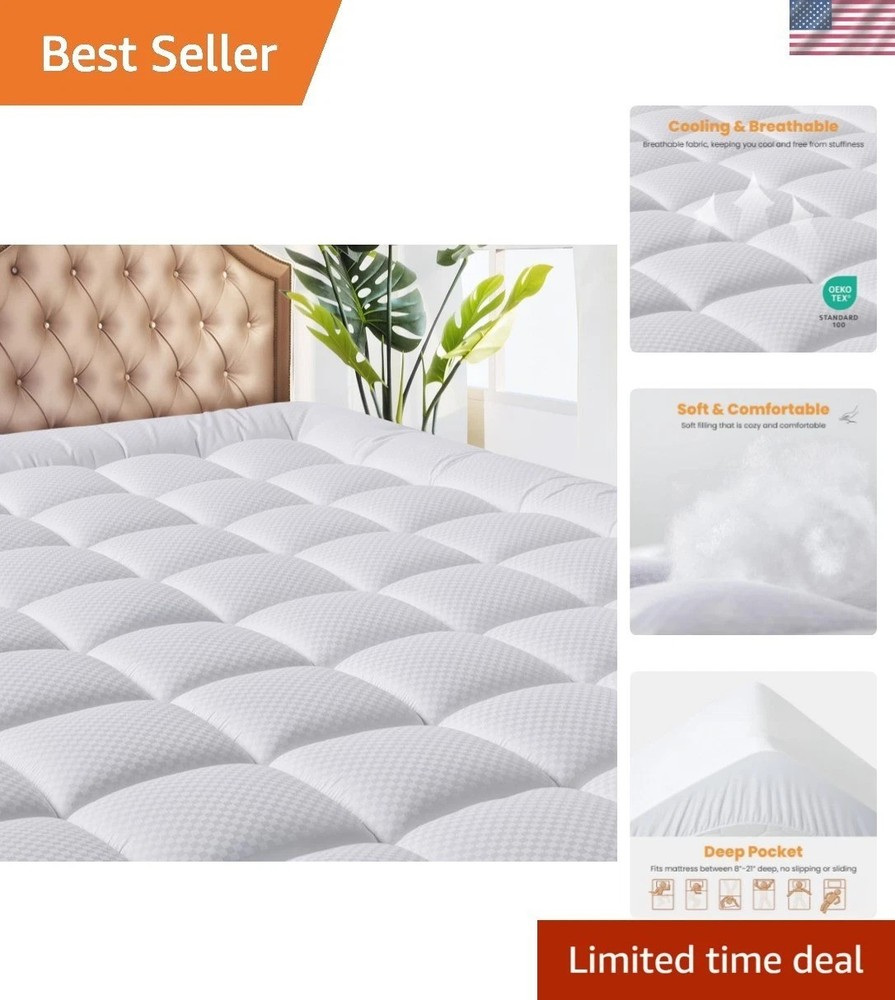 Machine Washable Queen Mattress Topper – Soft Quilted Cooling Protector