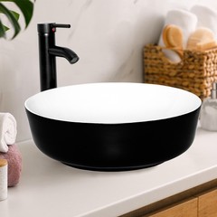ELECWISH Bathroom Vessel Sink Black Ceramic Vanity Basin Bowl Faucet Drain Combo