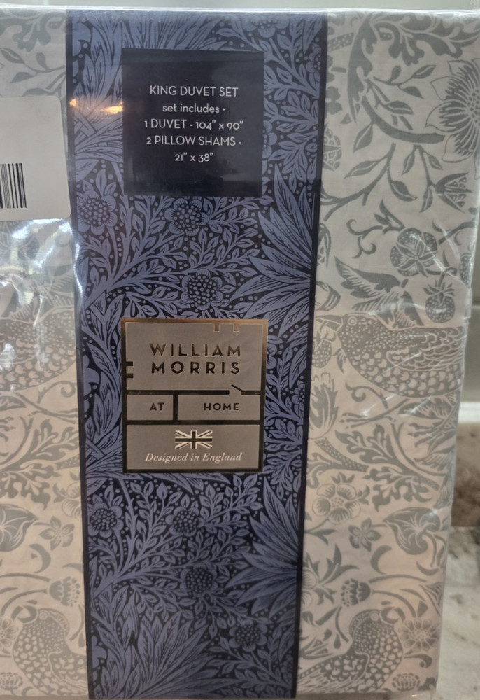 WILLIAM MORRIS KING duvet set STRAWBERRY THIEF TONAL-SOFT MINERAL 100%cotton NEW