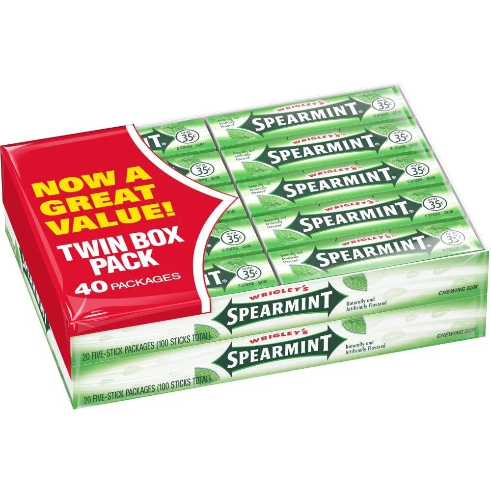 Wrigley’s Gum, Spearmint, 5 Count (Pack of 40) – 3 BOXES