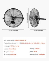 VEVOR 18 in Wall Mount Fan 2 Pack 3 Speed Long Airflow Industry Garage Workshop