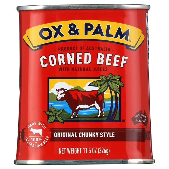 Ox & Palm Corned Beef original chunky Style in Tapered Can 11.5 oz can….