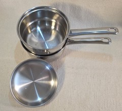 Vintage Belgium 2 QT Double Boiler Pans Lid Stainless Steel MANOR HOUSE